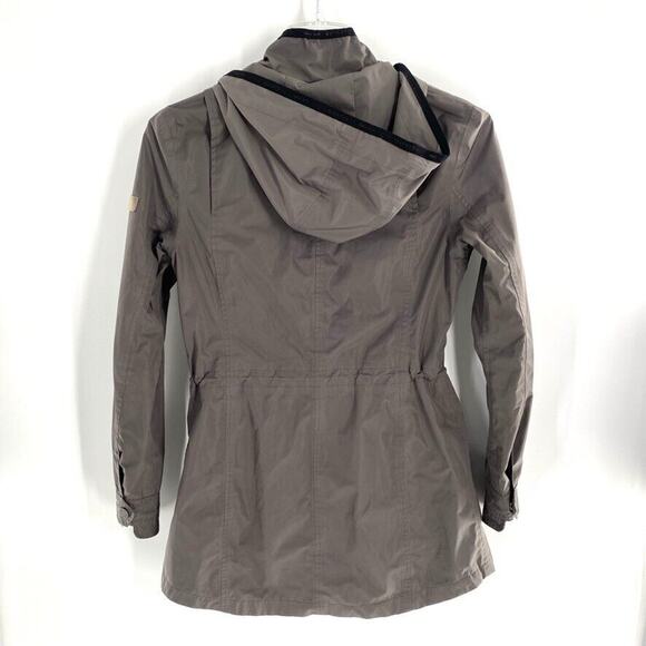 Frieda & Freddie's Womens Shell Rain Jacket Cinched Waist Gray Hooded Pockets S‎ - Picture 2 of 12